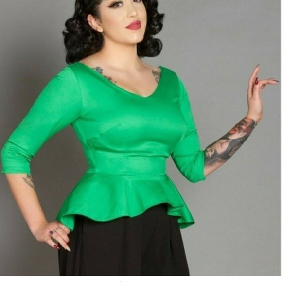 Pinup Couture Tops - Pinup Couture Vibrant Green Haley Peplum Blouse Size XL